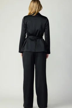 Current Air Coats & Jackets-Silky Belted Blazer BLACK