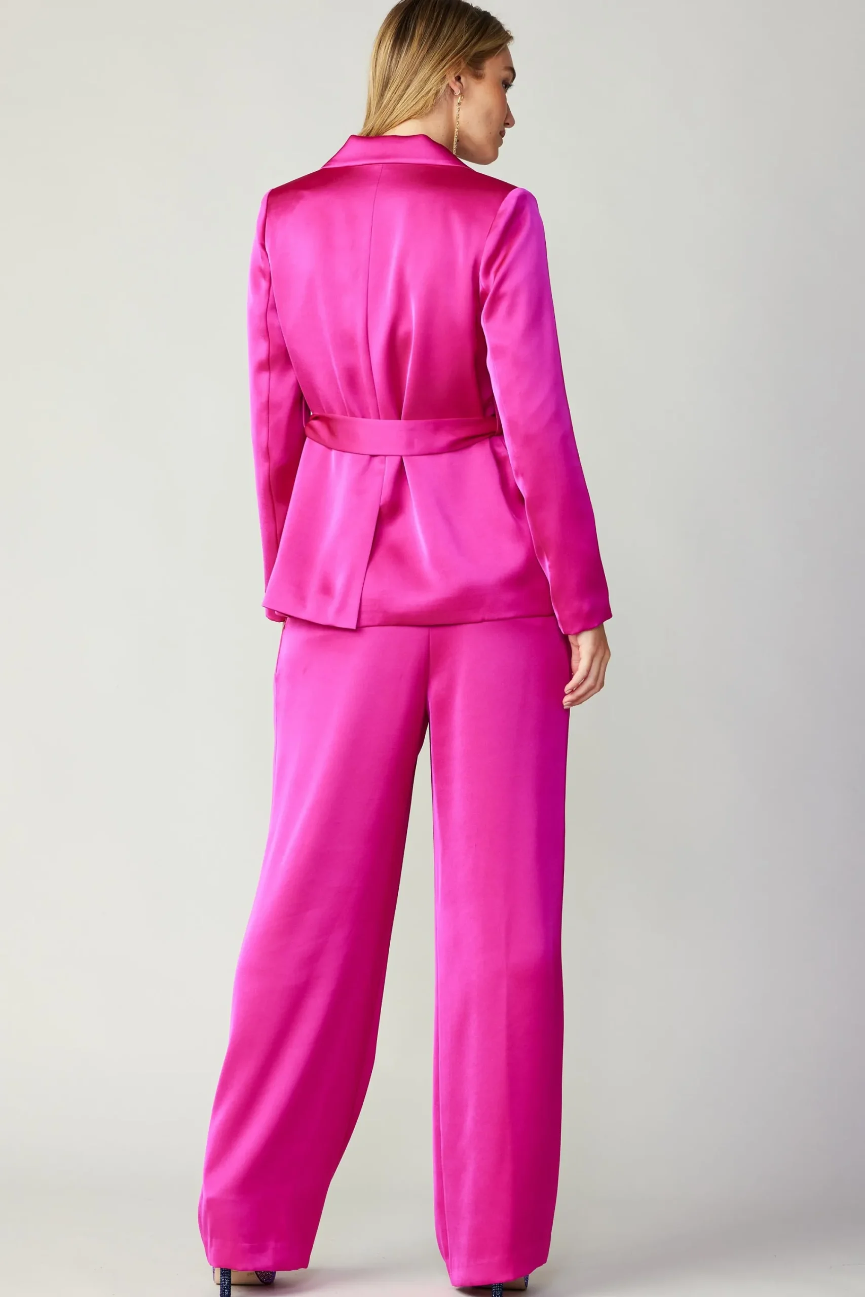 Current Air Coats & Jackets-Silky Belted Blazer FUCHSIA