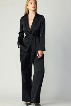 Current Air Pants-Silky Pintucked Trousers BLACK
