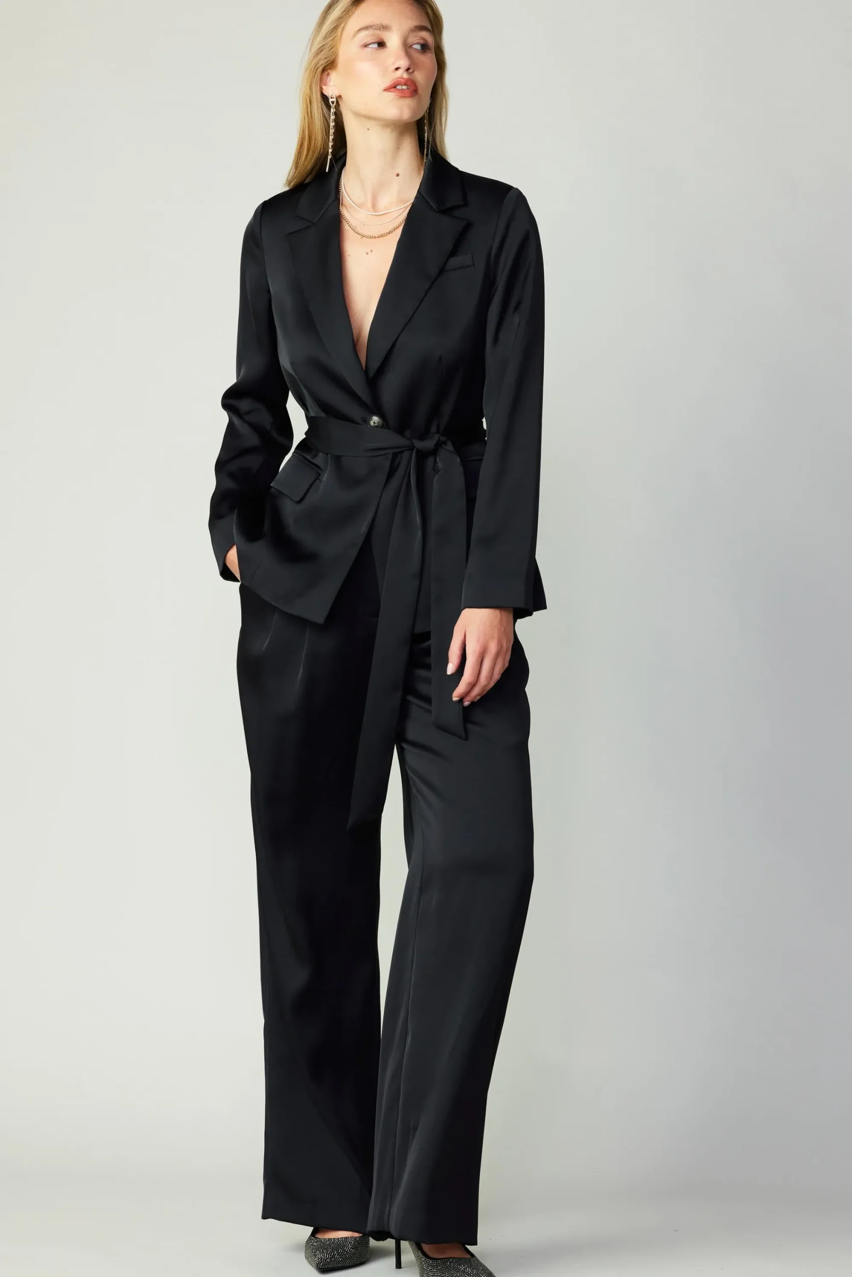 Current Air Pants-Silky Pintucked Trousers BLACK