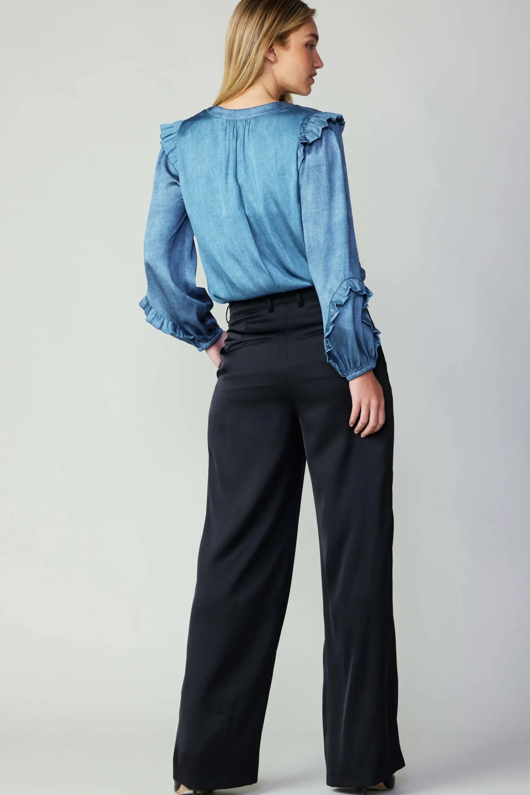 Current Air Pants-Silky Pintucked Trousers BLACK