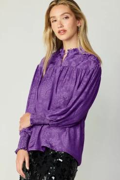 Current Air Long Sleeve Tops-Smocked Cuff Blouse HYPERVIOLET