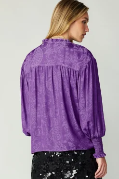 Current Air Long Sleeve Tops-Smocked Cuff Blouse HYPERVIOLET