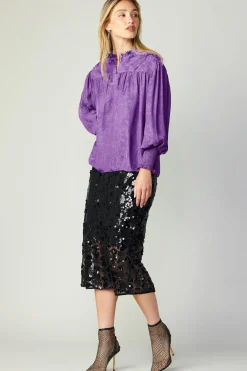 Current Air Long Sleeve Tops-Smocked Cuff Blouse HYPERVIOLET