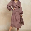 Current Air Midi Dresses-Smocked Cuff Midi Dress MAUVEBROWN