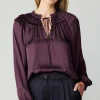 Current Air Long Sleeve Tops-Smocked Shoulder Blouse MIDNIGHTPLUM