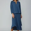 Current Air Long Sleeve Tops-Smocked Shoulder Button Blouse FRENCHNAVY