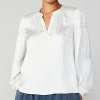 Current Air Long Sleeve Tops-Smocked Sleeve Blouse ECRU