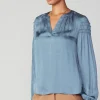 Current Air Long Sleeve Tops-Smocked Sleeve Blouse DUSTYSKY