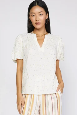 Current Air Short Sleeve Tops-Smocked Sleeve Top IVORY