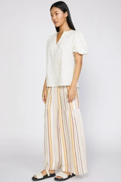 Current Air Short Sleeve Tops-Smocked Sleeve Top IVORY