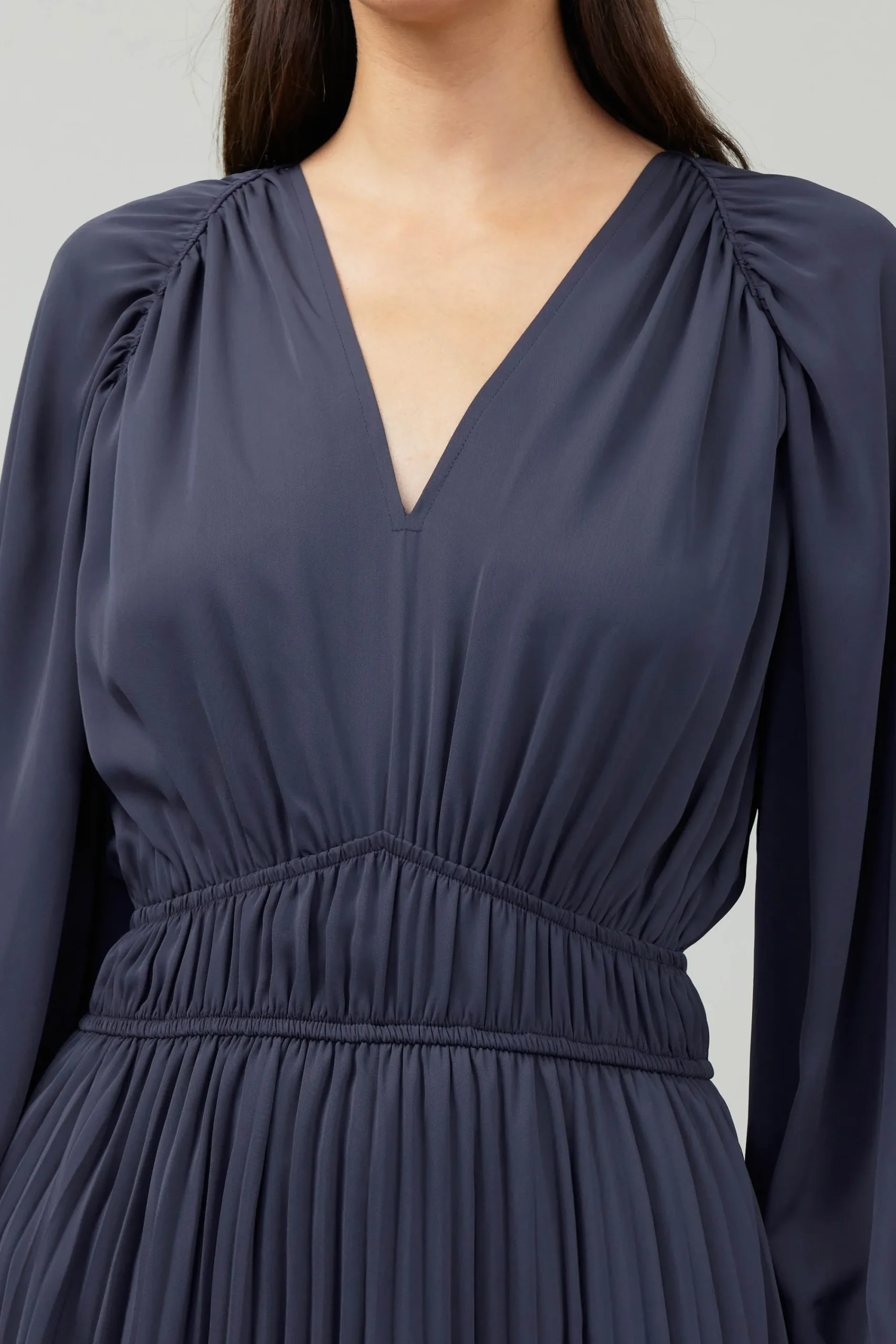 Current Air Midi Dresses-Smocked Vneck Midi Dress DARKSLATENAVY