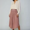 Current Air Skirts-Smocked Waist Midi Skirt DUSTYCLAY