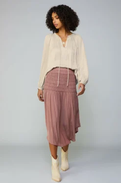 Current Air Skirts-Smocked Waist Midi Skirt DUSTYCLAY