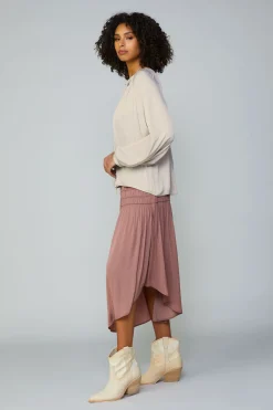 Current Air Skirts-Smocked Waist Midi Skirt DUSTYCLAY