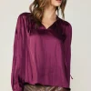 Current Air Long Sleeve Tops-Smocked Yoke Blouse WINE