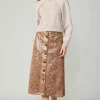 Current Air Skirts-Snake Print Midi Skirt SNAKESKINBROWN