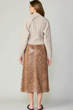 Current Air Skirts-Snake Print Midi Skirt SNAKESKINBROWN