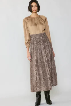 Current Air Skirts-Snake Print Midi Skirt BROWN