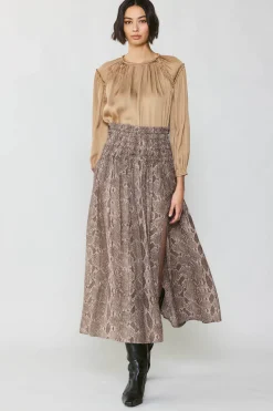 Current Air Skirts-Snake Print Midi Skirt BROWN