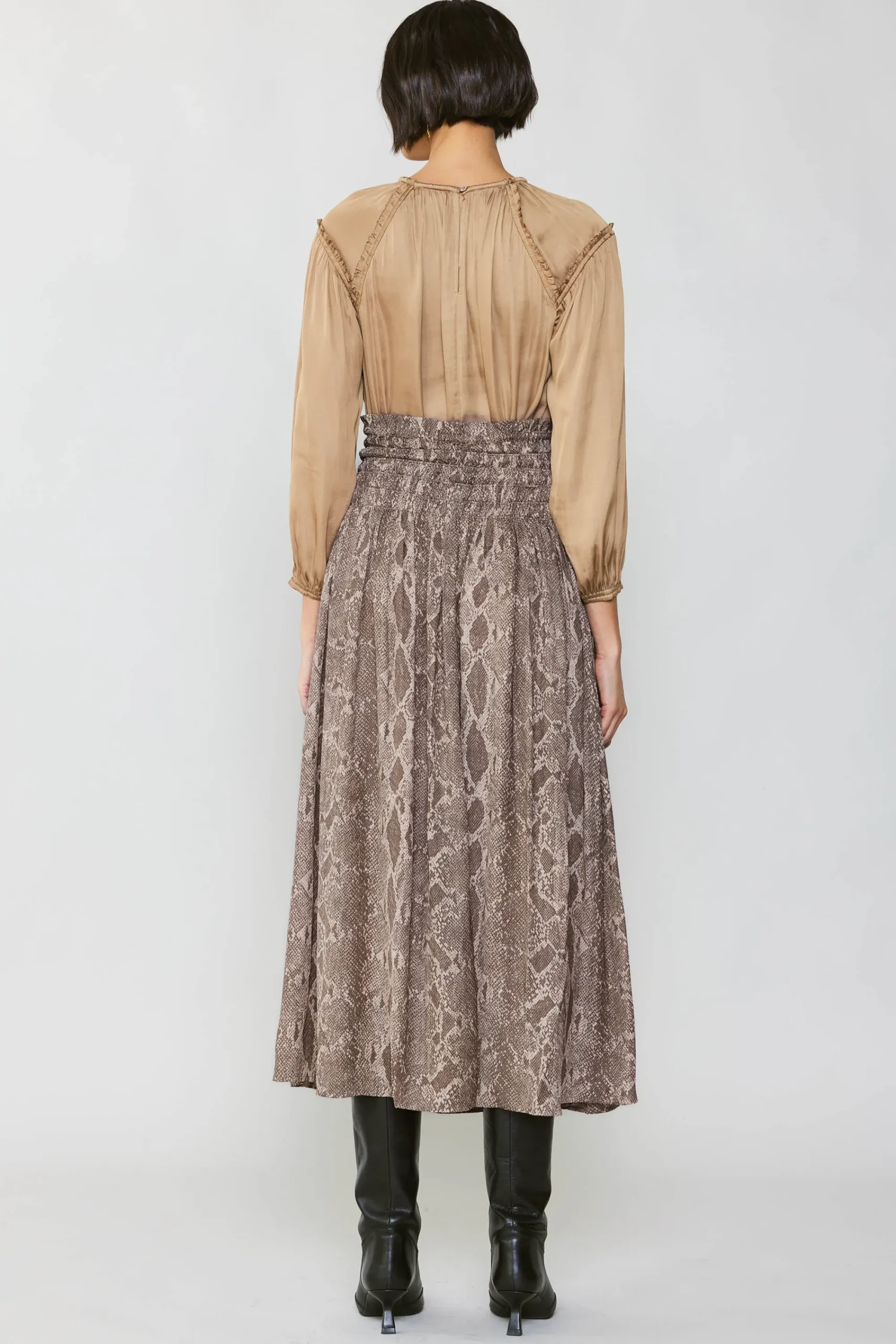 Current Air Skirts-Snake Print Midi Skirt BROWN