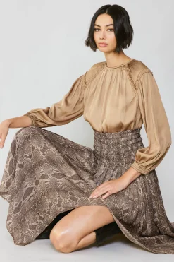Current Air Skirts-Snake Print Midi Skirt BROWN