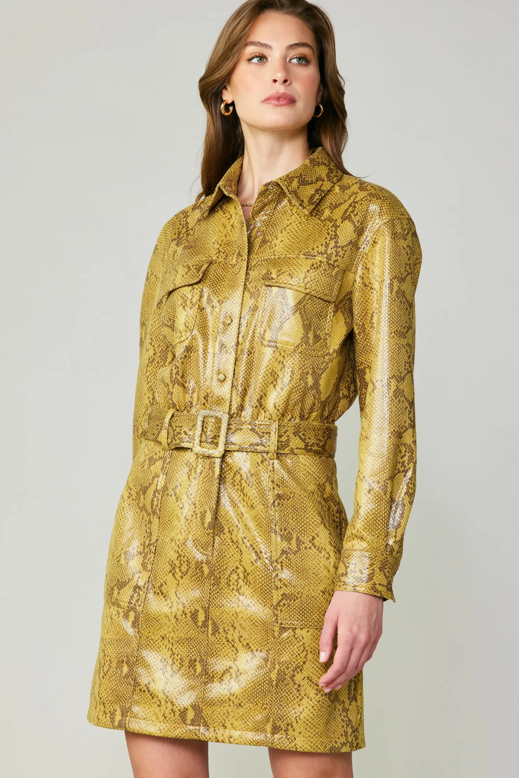 Current Air Coats & Jackets-Snakeskin Shirt Dress SNAKESKINYELLOW