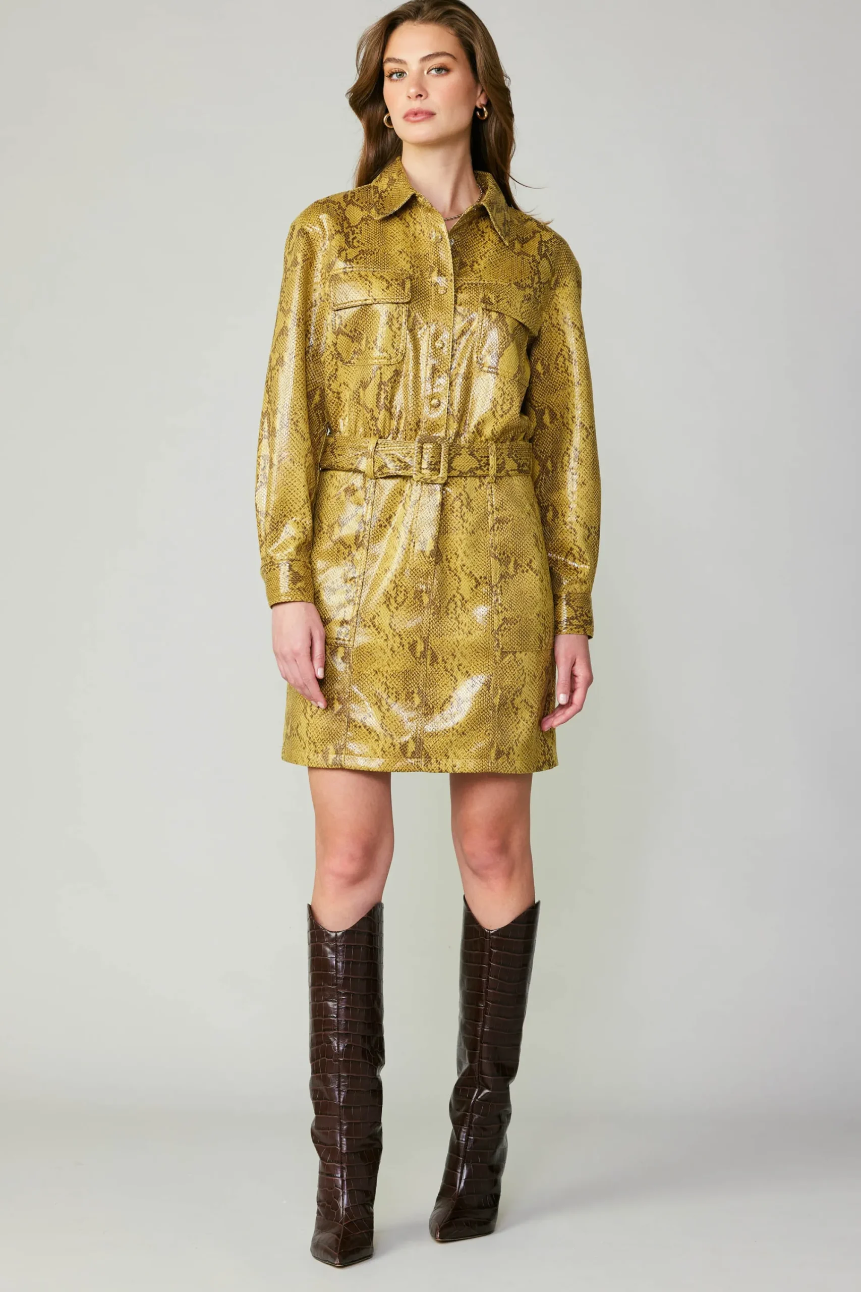 Current Air Coats & Jackets-Snakeskin Shirt Dress SNAKESKINYELLOW