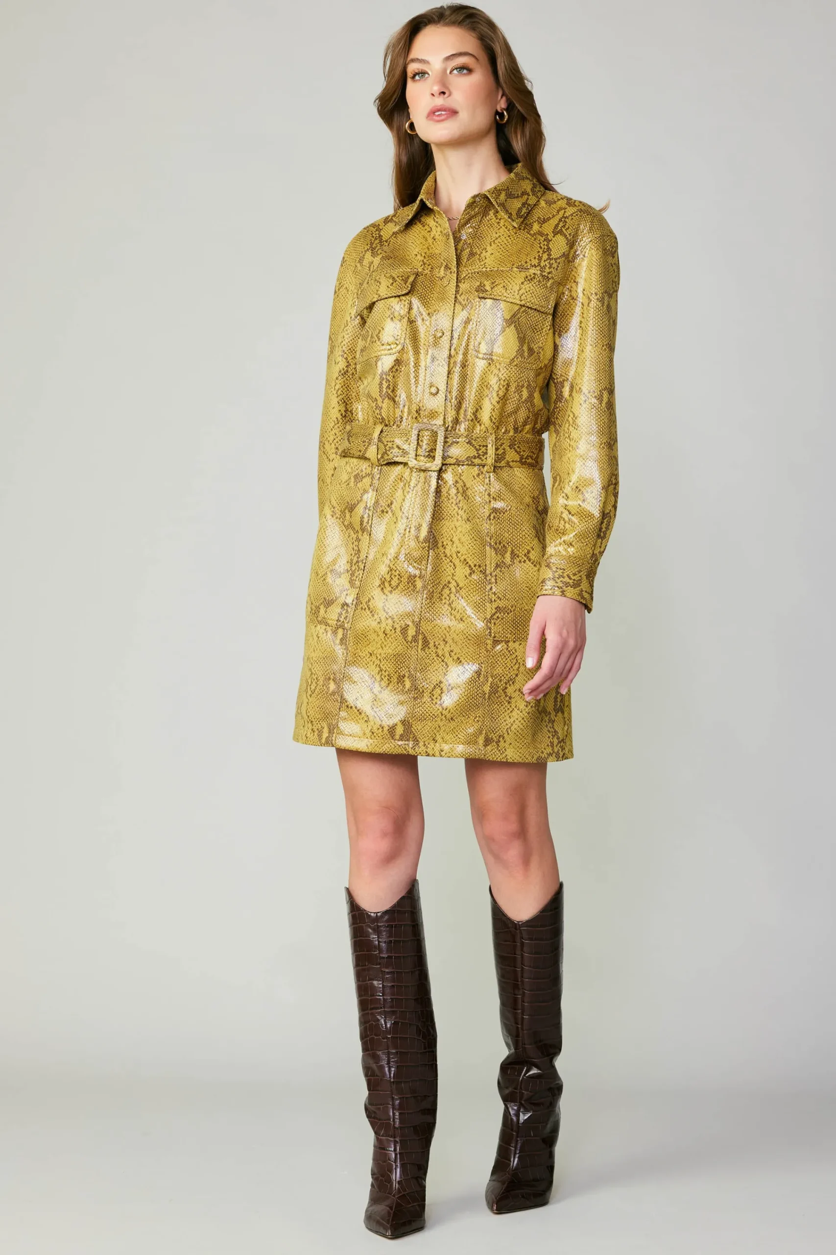 Current Air Coats & Jackets-Snakeskin Shirt Dress SNAKESKINYELLOW