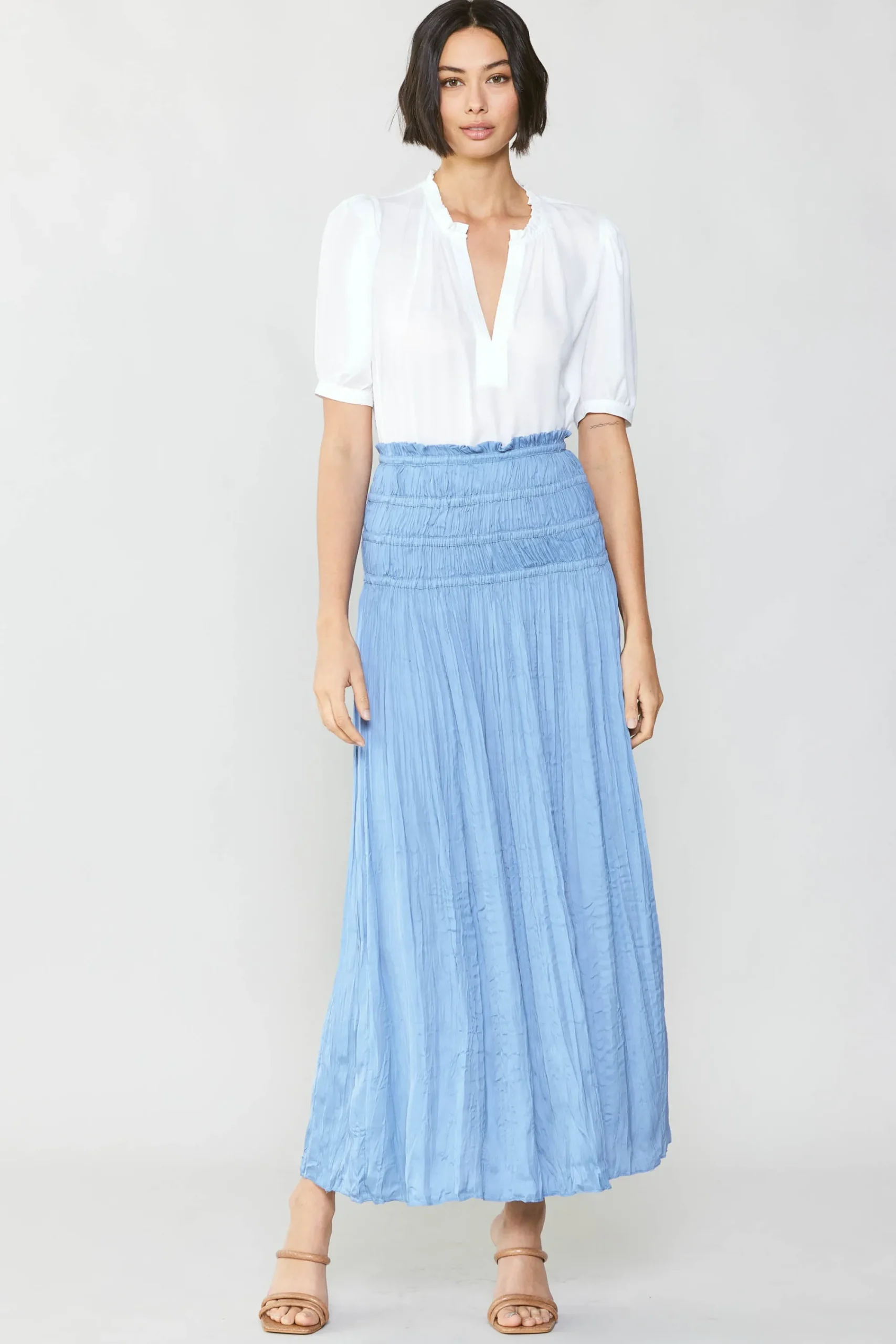Current Air Skirts-Soft Crinkle Maxi Skirt PERIWINKLEBLUE