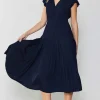 Current Air Midi Dresses-Sophia Flutter Sleeve Midi Dress NAVY