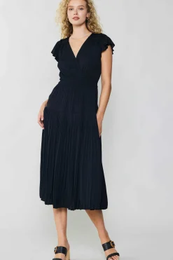 Current Air Midi Dresses-Sophia Flutter Sleeve Midi Dress BLACK
