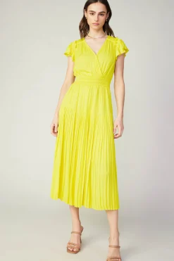 Current Air Midi Dresses-Sophia Flutter Sleeve Midi Dress PINEAPPLE