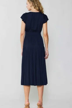 Current Air Midi Dresses-Sophia Flutter Sleeve Midi Dress NAVY