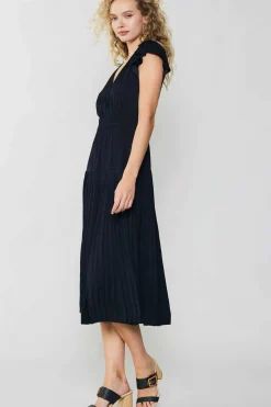 Current Air Midi Dresses-Sophia Flutter Sleeve Midi Dress BLACK