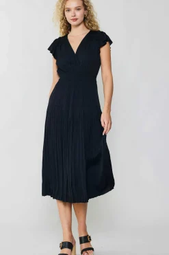 Current Air Midi Dresses-Sophia Flutter Sleeve Midi Dress BLACK