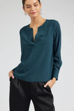 Current Air Long Sleeve Tops-Sparkle Blouse DEEPTEAL