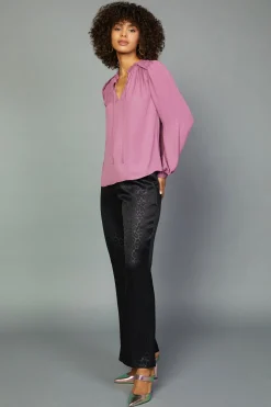 Current Air Long Sleeve Tops-Split Neck Blouse CHATEAUROSE