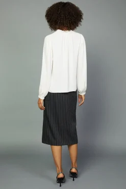 Current Air Long Sleeve Tops-Split Neck Blouse ECRU