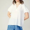 Current Air Short Sleeve Tops-Split Neckline Top WHITE