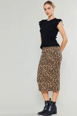 Current Air Skirts | Knitwear-Spotted Knit Skirt BROWNLEOPARD
