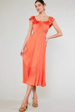 Current Air Midi Dresses-Square Neck Flutter Sleeve Midi Dress ORANGERED