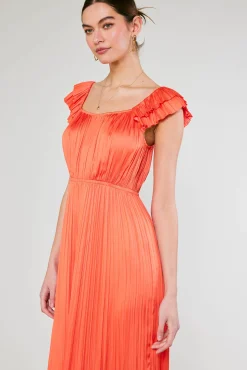 Current Air Midi Dresses-Square Neck Flutter Sleeve Midi Dress ORANGERED
