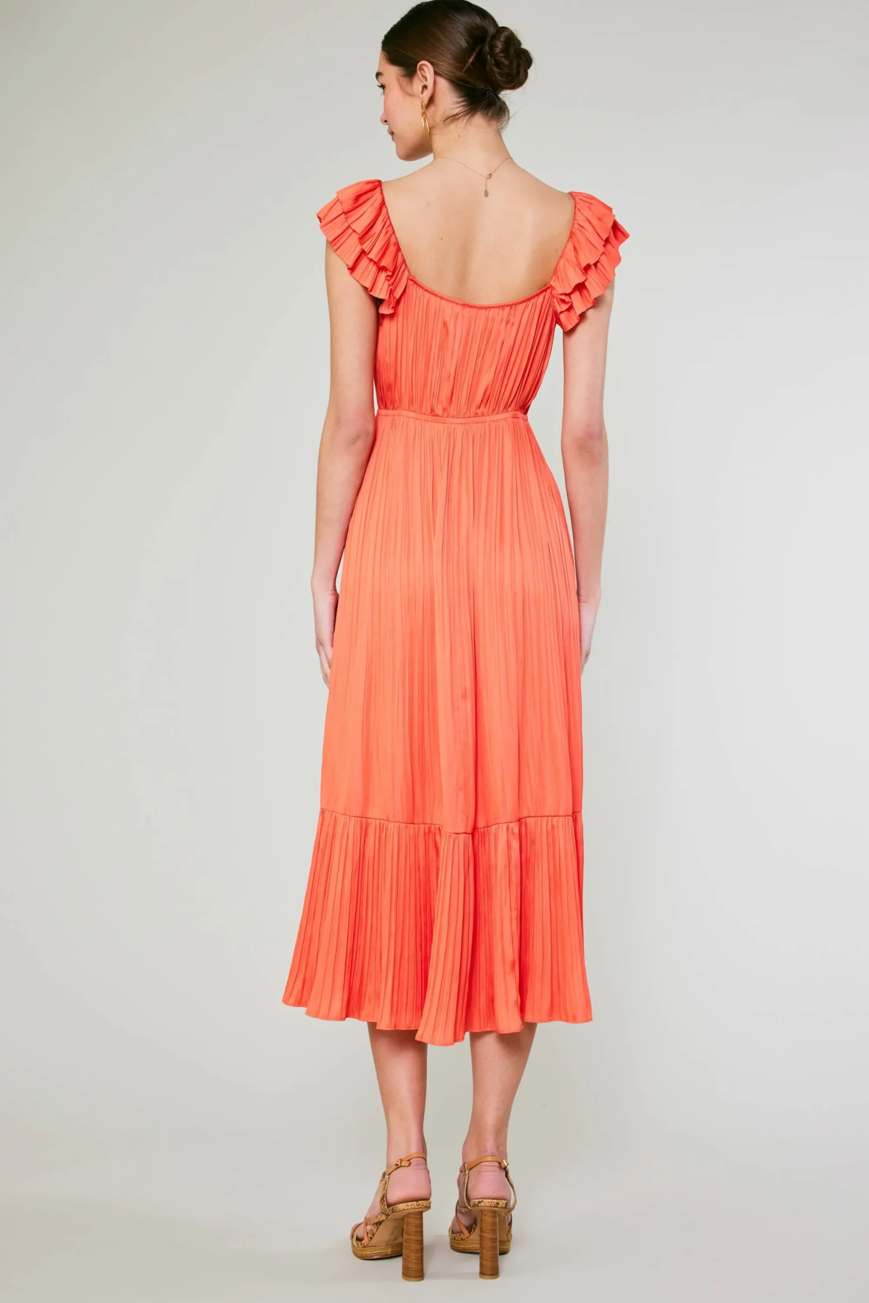 Current Air Midi Dresses-Square Neck Flutter Sleeve Midi Dress ORANGERED