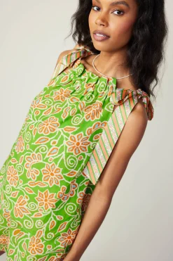 Current Air Sleeveless Tops-Striped Bow Floral Top GREENORANGEMLT