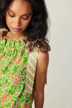Current Air Sleeveless Tops-Striped Bow Floral Top GREENORANGEMLT