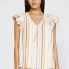 Current Air Sleeveless Tops-Striped Flutter Sleeve Top MULTISTRIPE