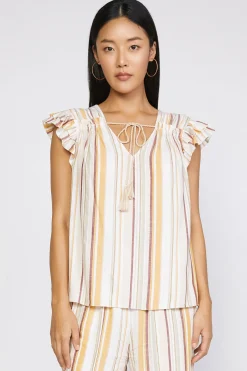 Current Air Sleeveless Tops-Striped Flutter Sleeve Top MULTISTRIPE