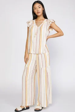 Current Air Sleeveless Tops-Striped Flutter Sleeve Top MULTISTRIPE