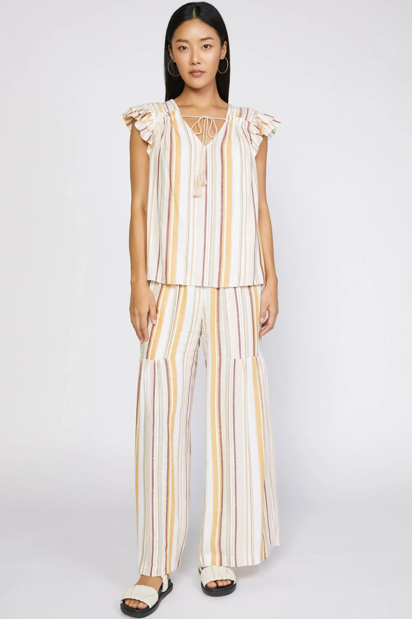 Current Air Sleeveless Tops-Striped Flutter Sleeve Top MULTISTRIPE